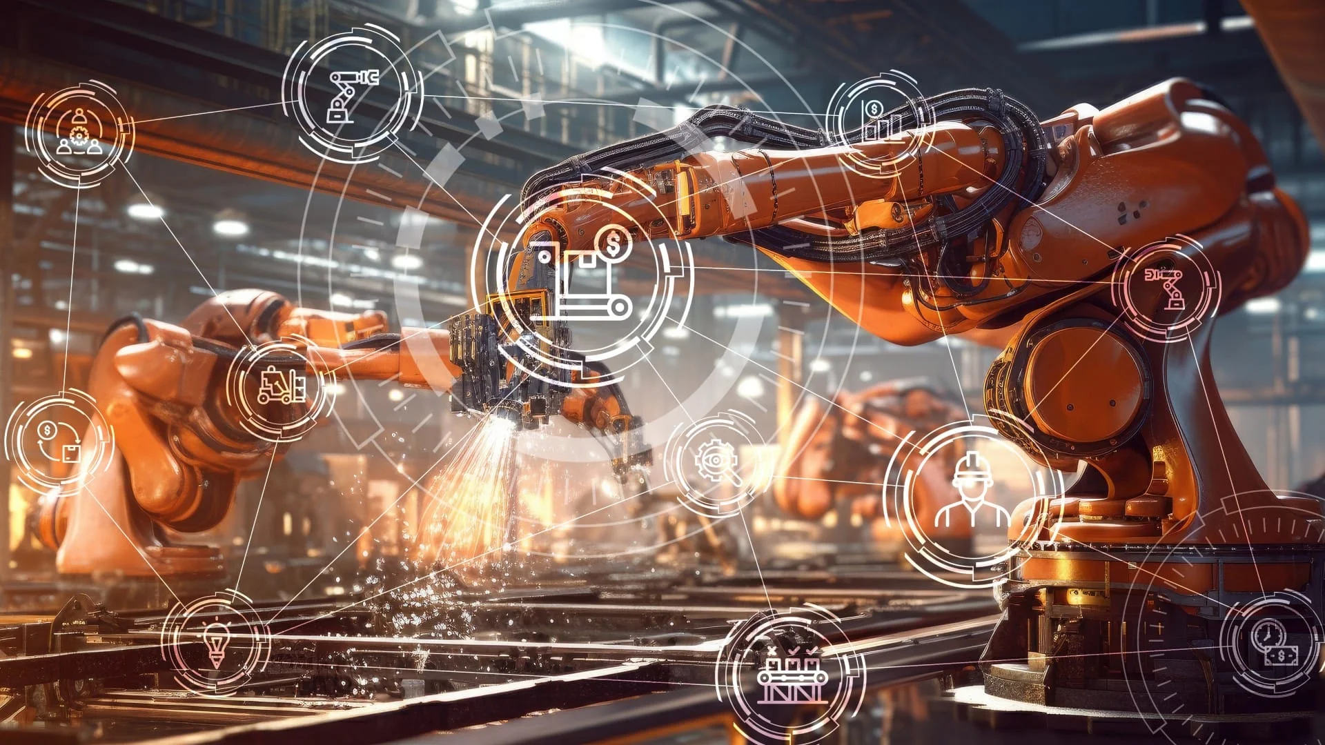 Industrial robots in an automated production environment
